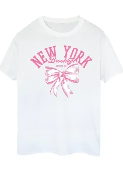 T-Shirts>Brands In New York Brooklyn Bow White Boyfriend Fit T Shirt