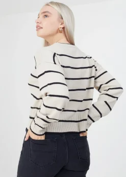 Tops>Brave Soul Fine Stripe Lightweight Knitted Jumper Beige