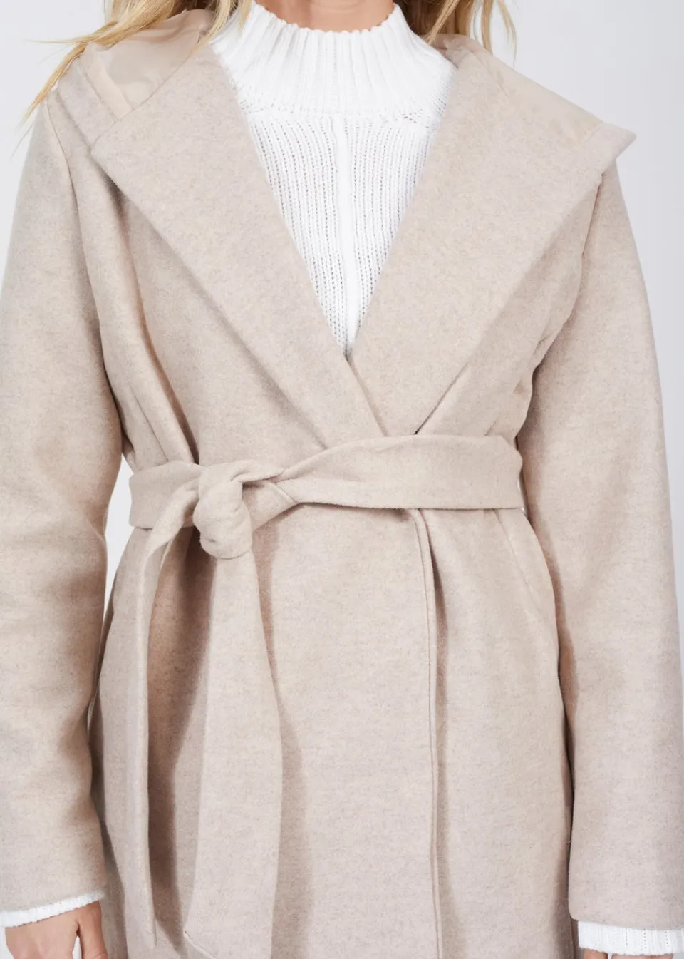 Coats & Jackets>Brave Soul Beige Longline Hooded Coat with Belt