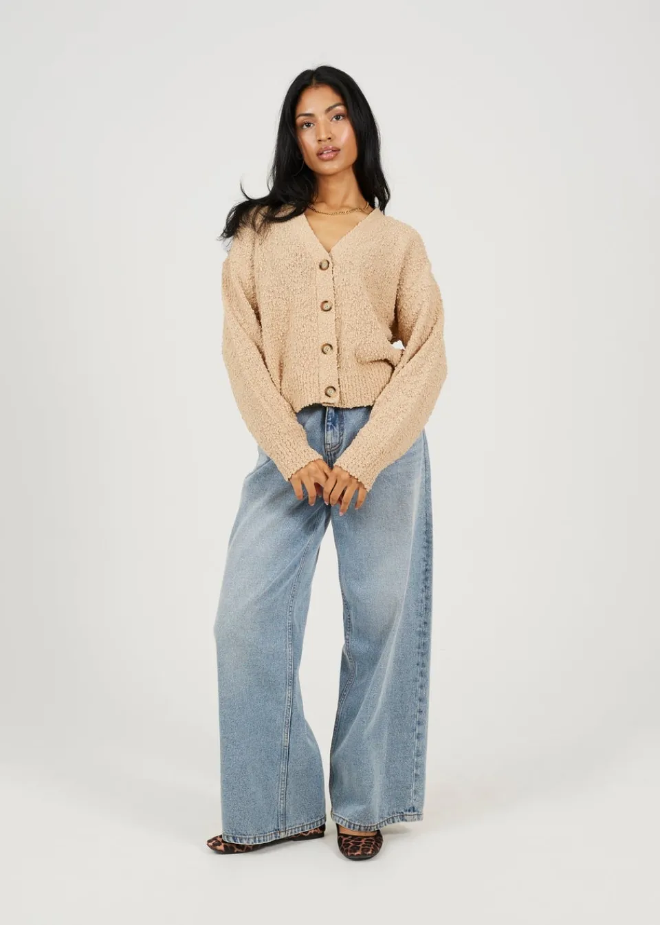 Tops>Brave Soul Beige Textured Knit Cardigan