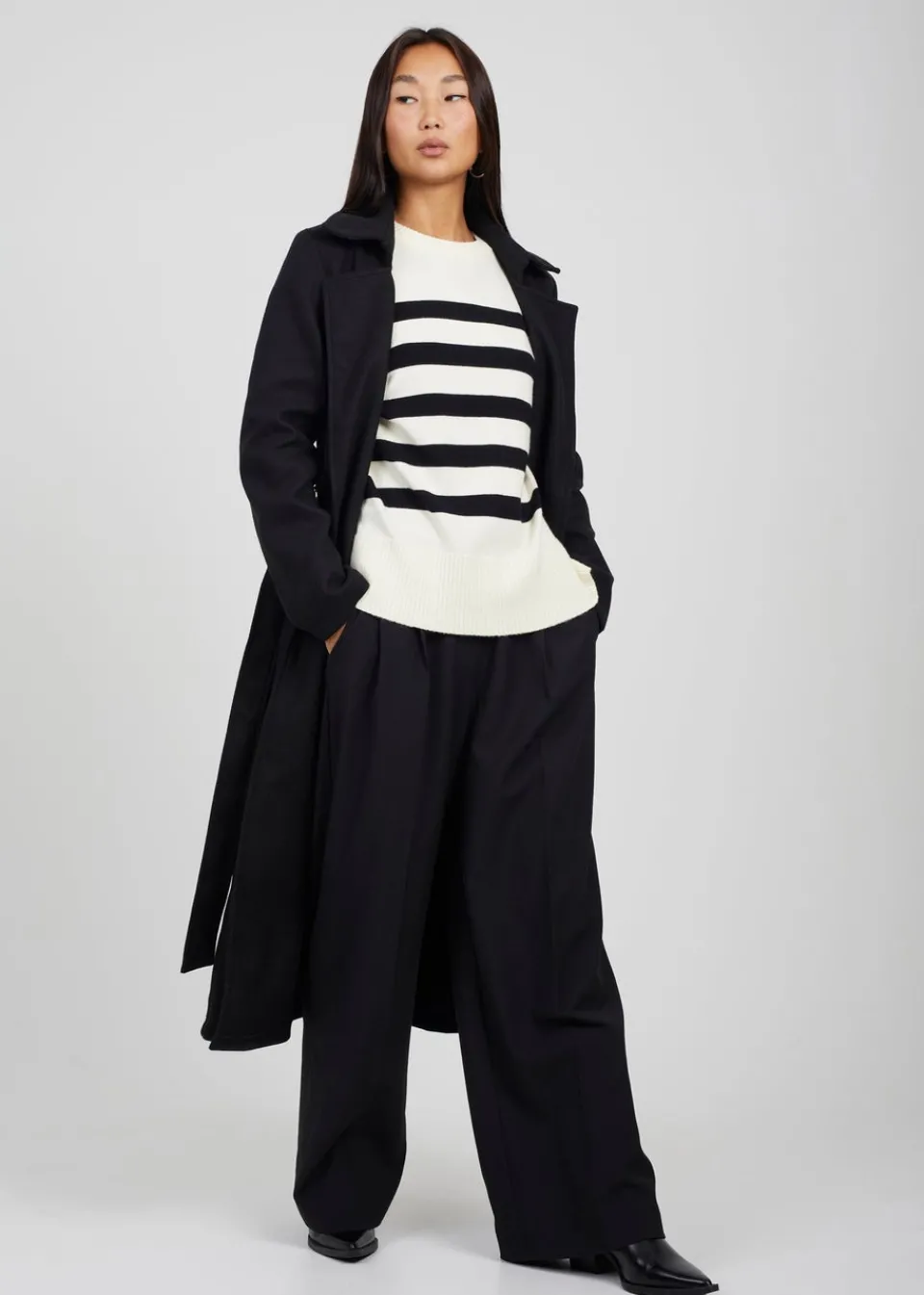 Knitwear>Brave Soul Black & Ivory Striped Loose Fit Jumper with Wide Sleeves