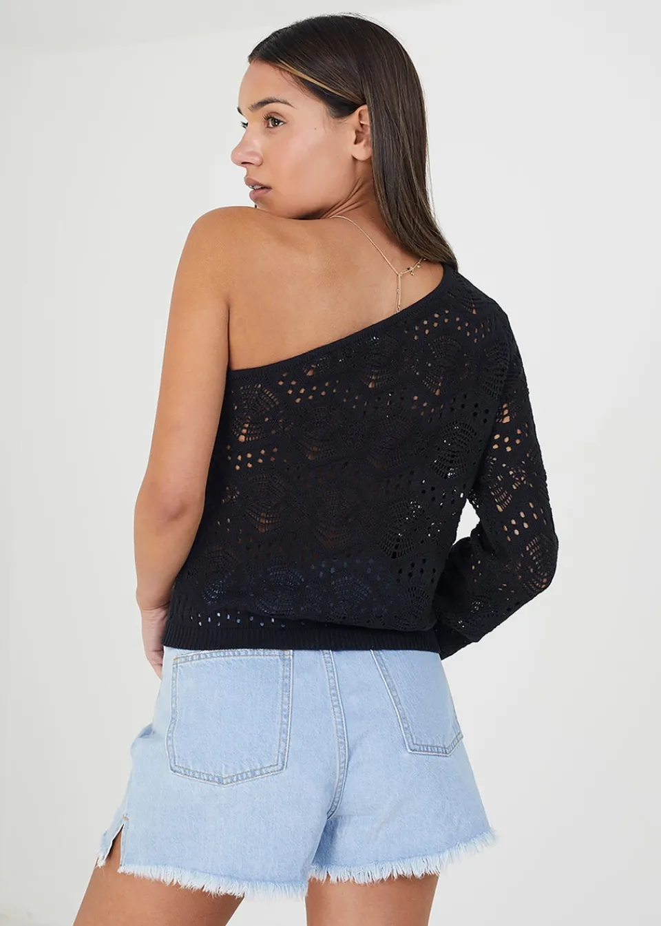 Tops>Brave Soul Asymmetric Off the Shoulder Jumper Black