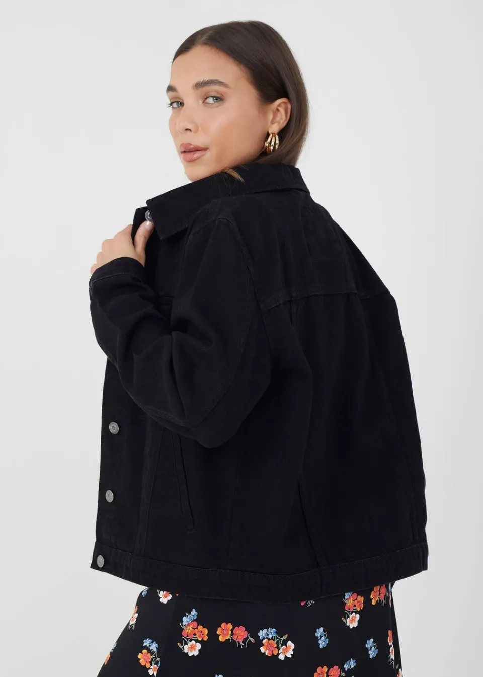 Coats & Jackets>Brave Soul Blooms Western Style Denim Jacket Black