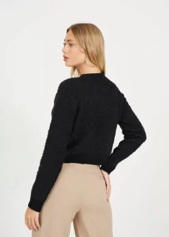 Tops>Brave Soul Black Button Through Boucle Cardigan