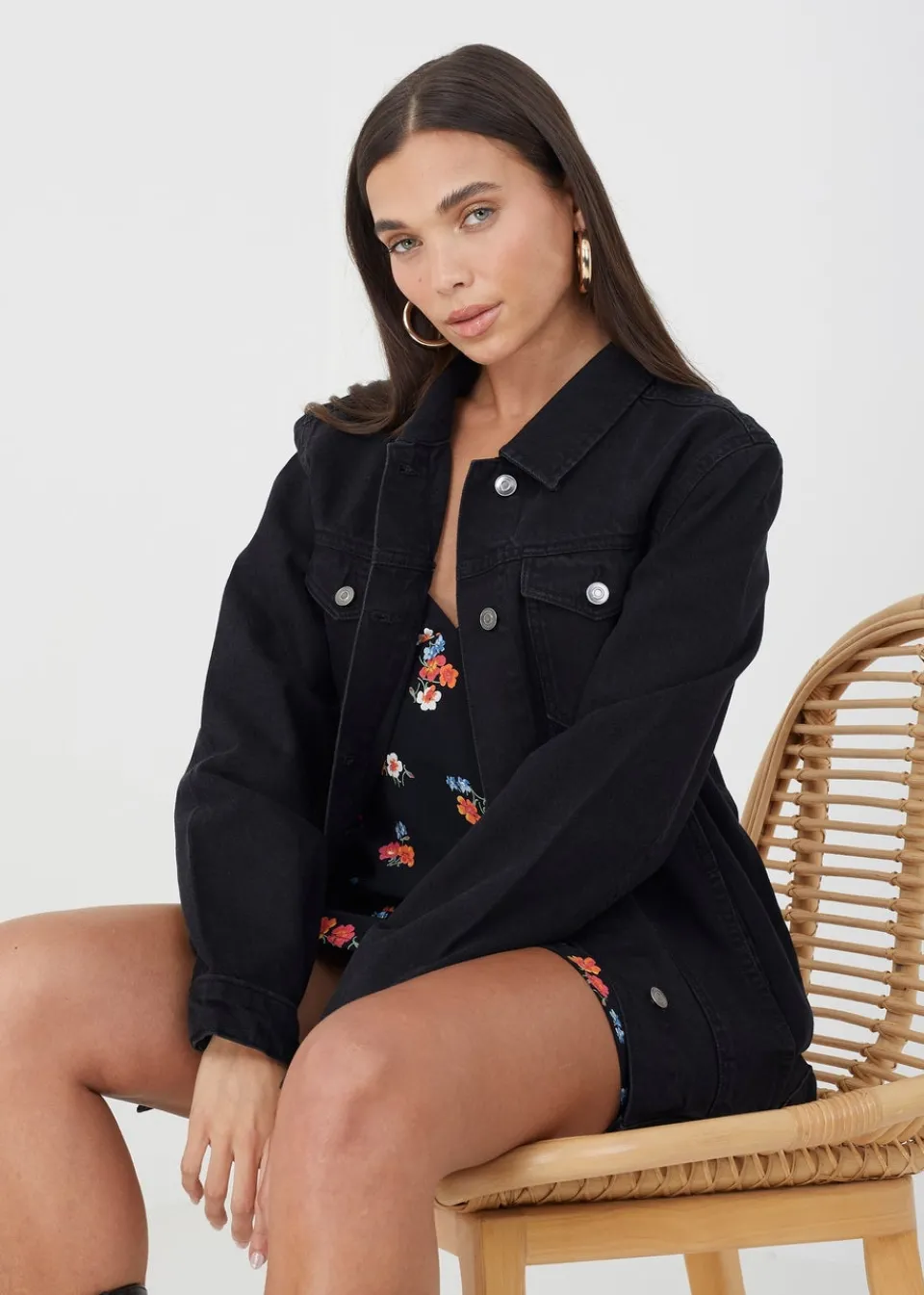 Coats & Jackets>Brave Soul Oversized Denim Jacket Black