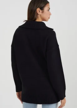 Tops>Brave Soul Black Oversized Zip Collar Knitted Jumper
