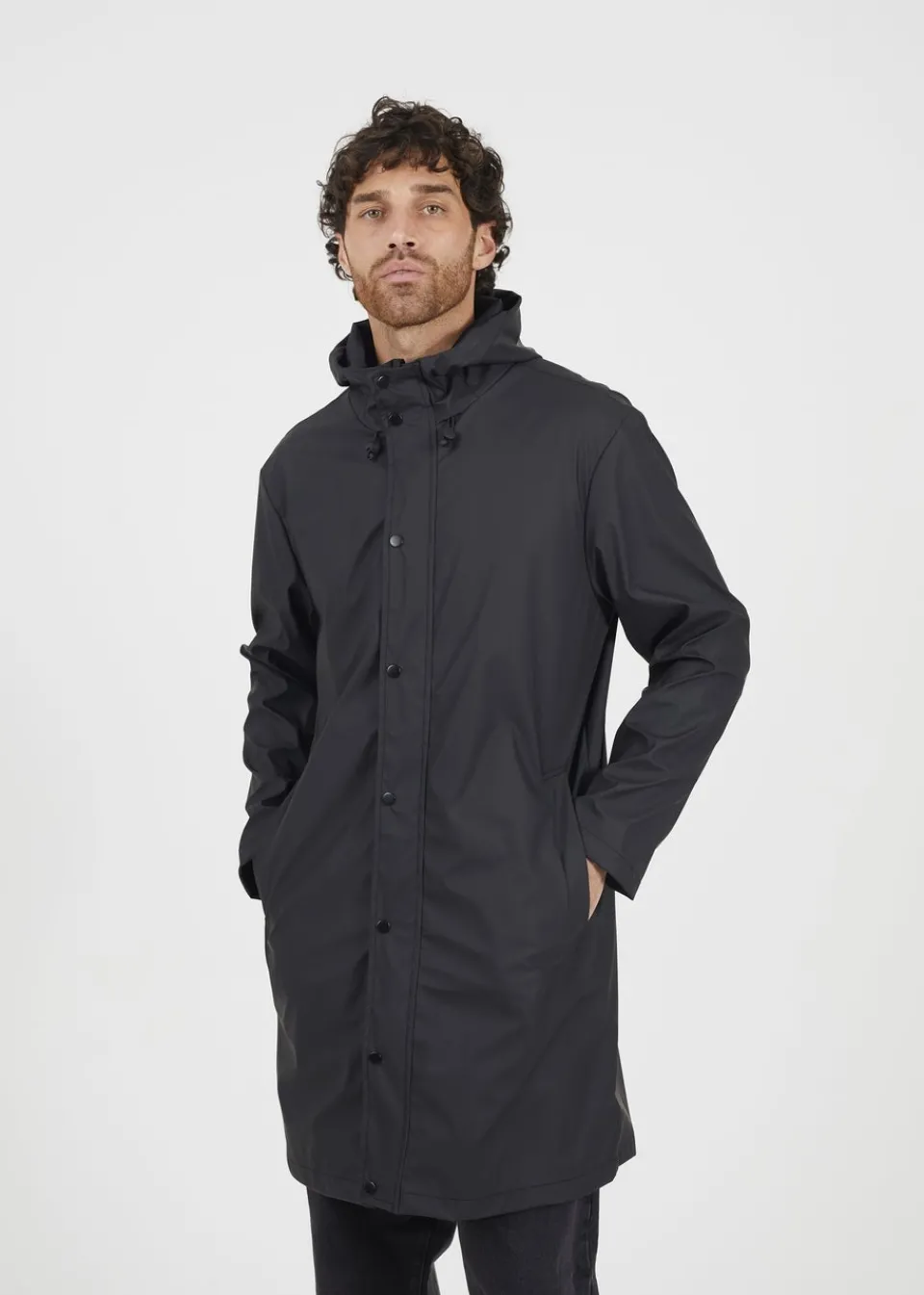 Coats & Jackets>Brave Soul Black Rubberised Hooded Parka Style Jacket