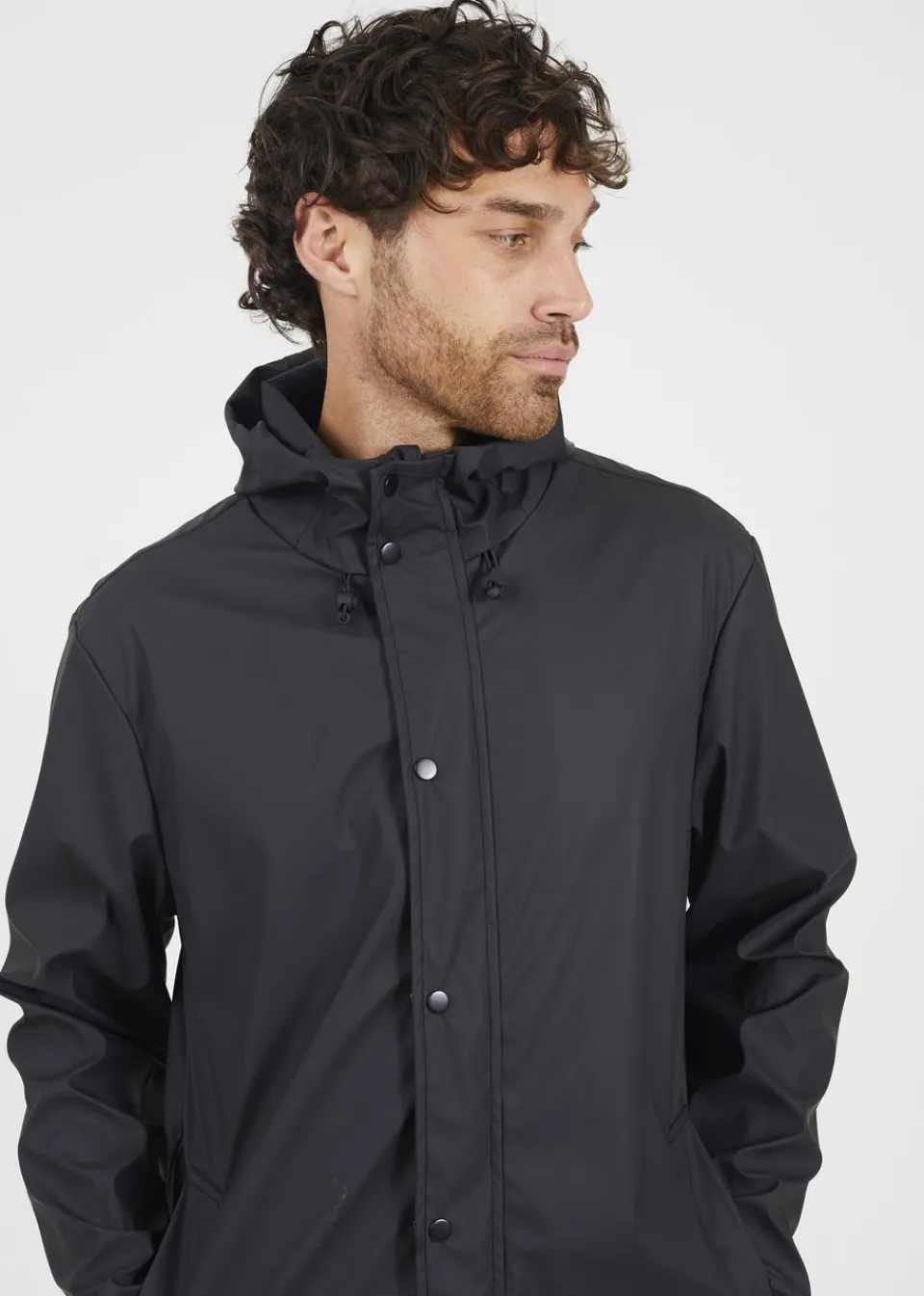 Coats & Jackets>Brave Soul Black Rubberised Hooded Parka Style Jacket