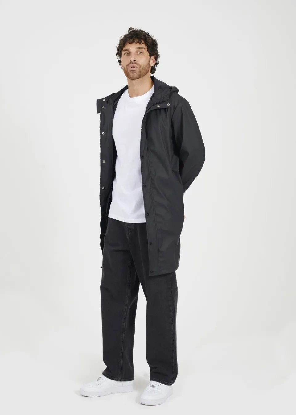 Coats & Jackets>Brave Soul Black Rubberised Hooded Parka Style Jacket