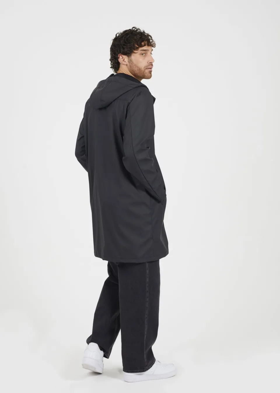 Coats & Jackets>Brave Soul Black Rubberised Hooded Parka Style Jacket