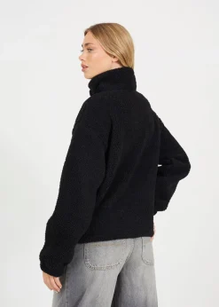 Coats & Jackets>Brave Soul Black Sherpa Quarter Button Neck Fleece