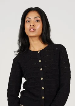 Tops>Brave Soul Black Stitch Detail Crew Neck Cardigan