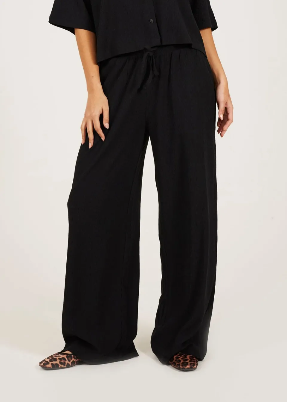 Trousers>Brave Soul Black Wide Leg Jersey Trousers