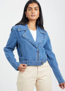 Coats & Jackets>Brave Soul Blue Denim Biker Jacket