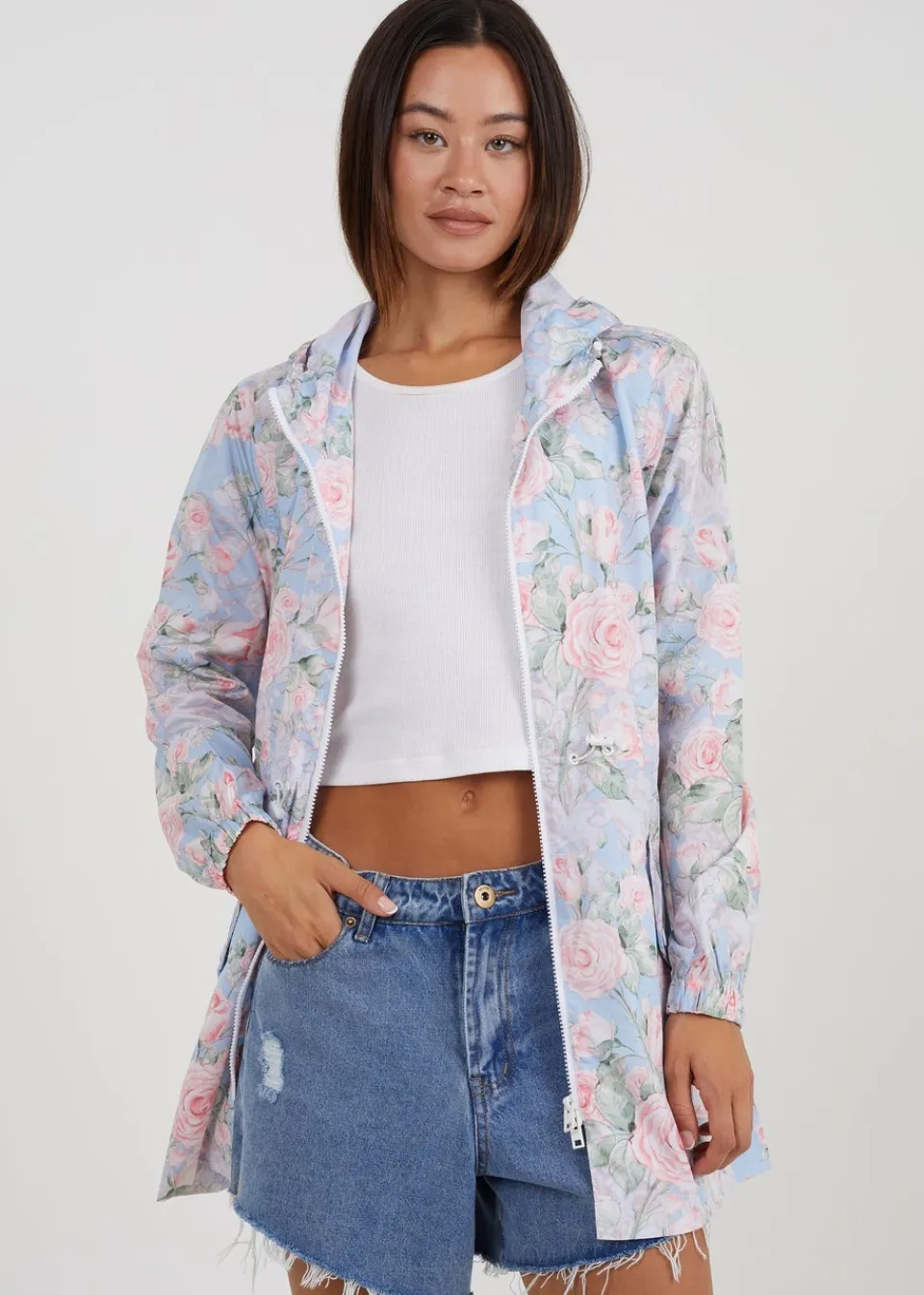 Coats & Jackets>Brave Soul Blue Lightweight Showerproof Hooded Mac