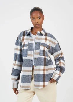 Tops>Brave Soul Brown Check Print Long Sleeve Fleece Shirt