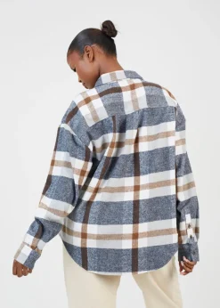 Tops>Brave Soul Brown Check Print Long Sleeve Fleece Shirt