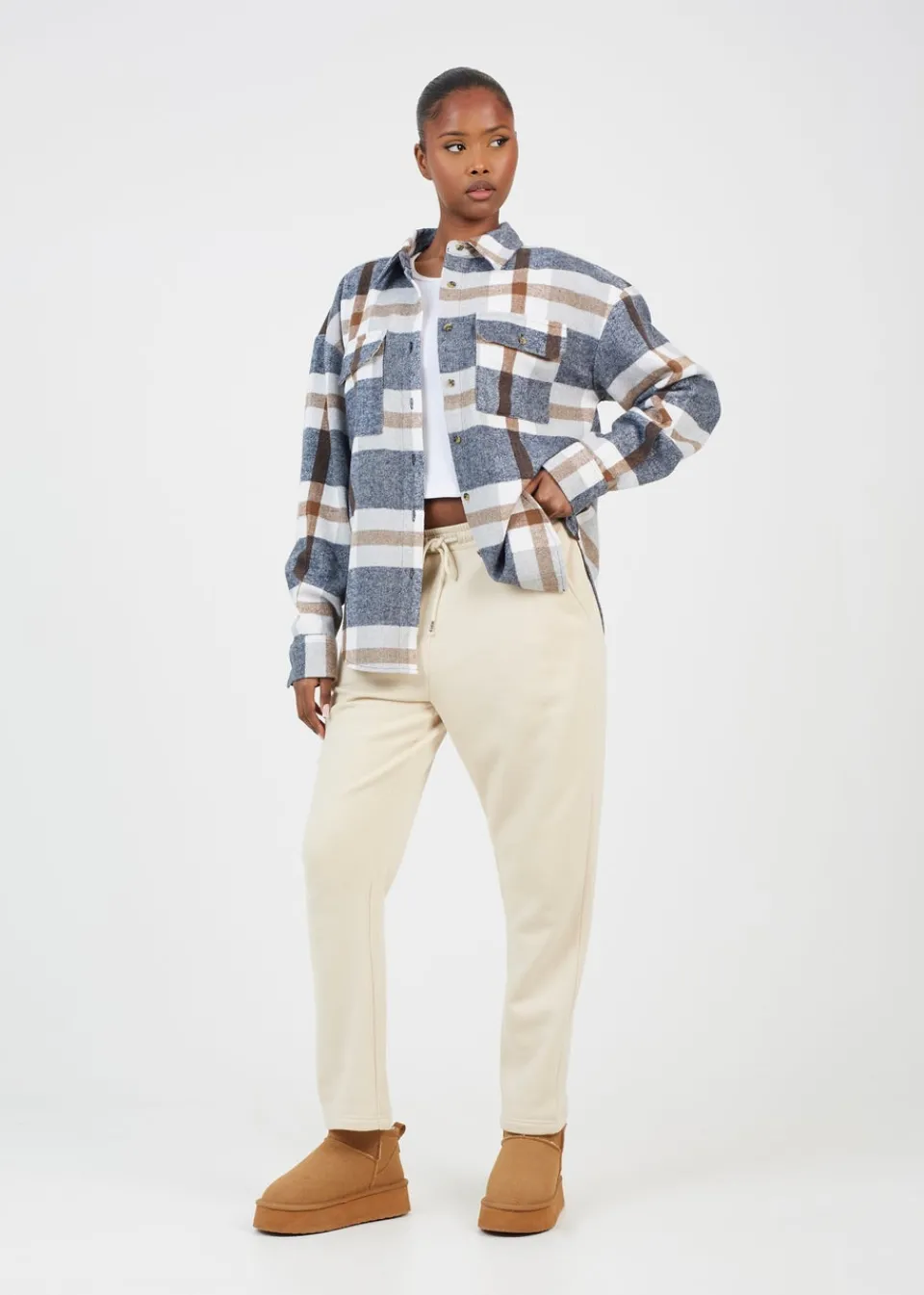 Tops>Brave Soul Brown Check Print Long Sleeve Fleece Shirt