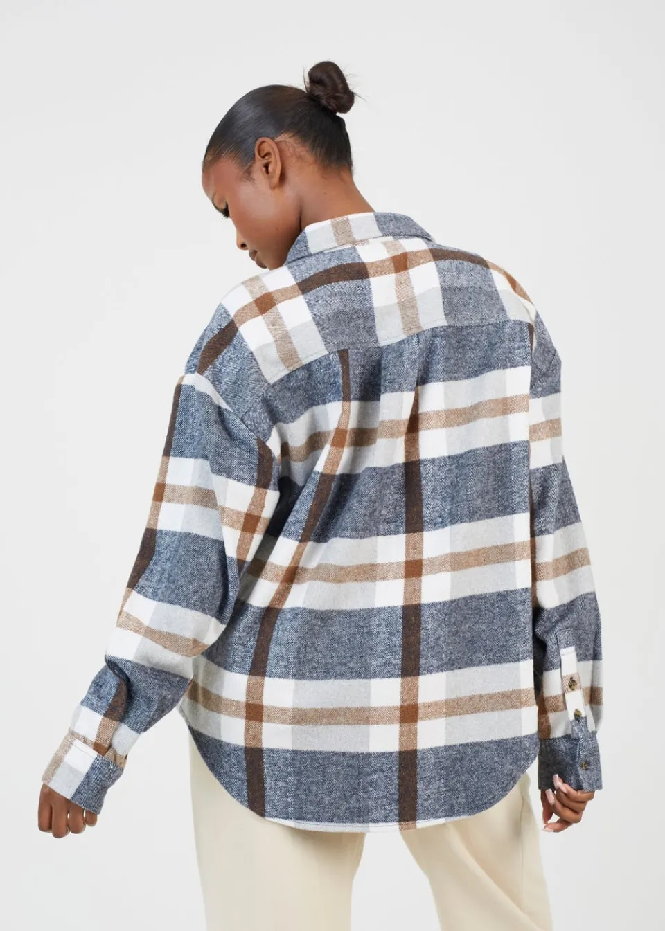 Tops>Brave Soul Brown Check Print Long Sleeve Fleece Shirt
