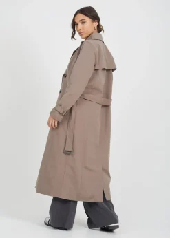 Coats & Jackets>Brave Soul Double-Breasted Longline Trench Coat Brown