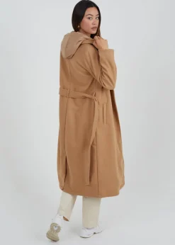 Coats & Jackets>Brave Soul Camel Faux Wool Maxi Hooded Trench Coat