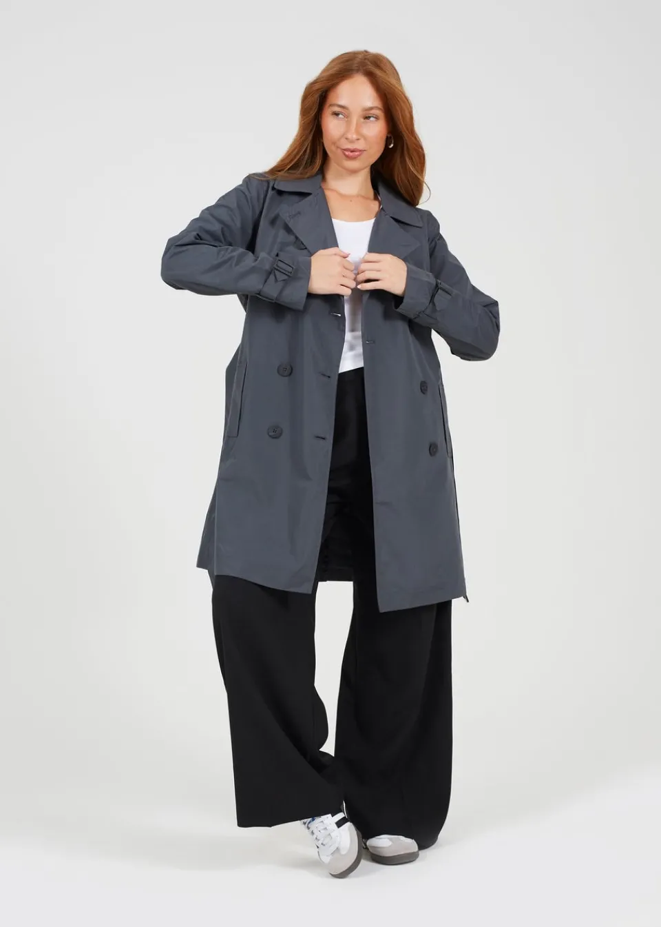 Coats & Jackets>Brave Soul Charcoal Double Breasted Short Trench Coat