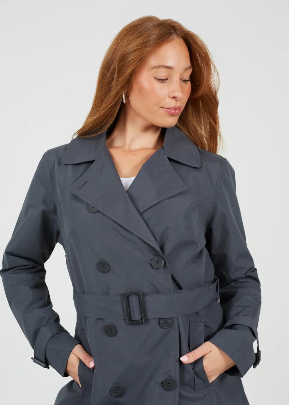 Coats & Jackets>Brave Soul Charcoal Double Breasted Short Trench Coat