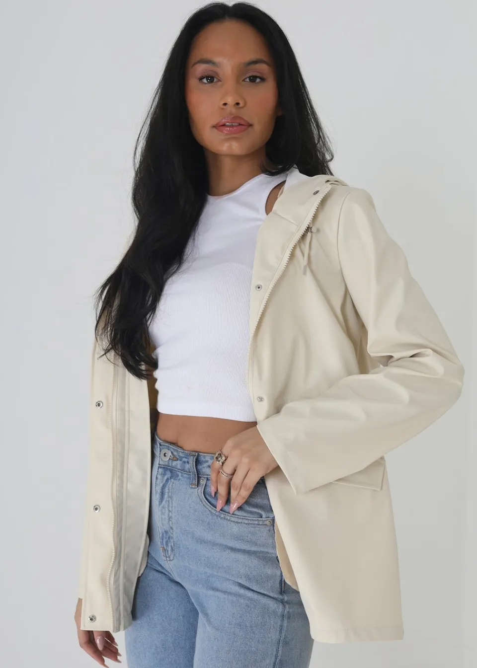 Coats & Jackets>Brave Soul Hooded Rain Mac Cream