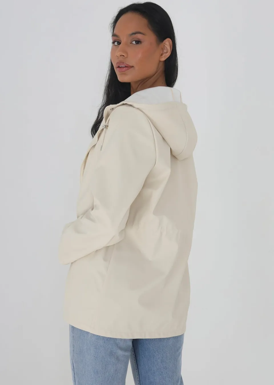 Coats & Jackets>Brave Soul Hooded Rain Mac Cream