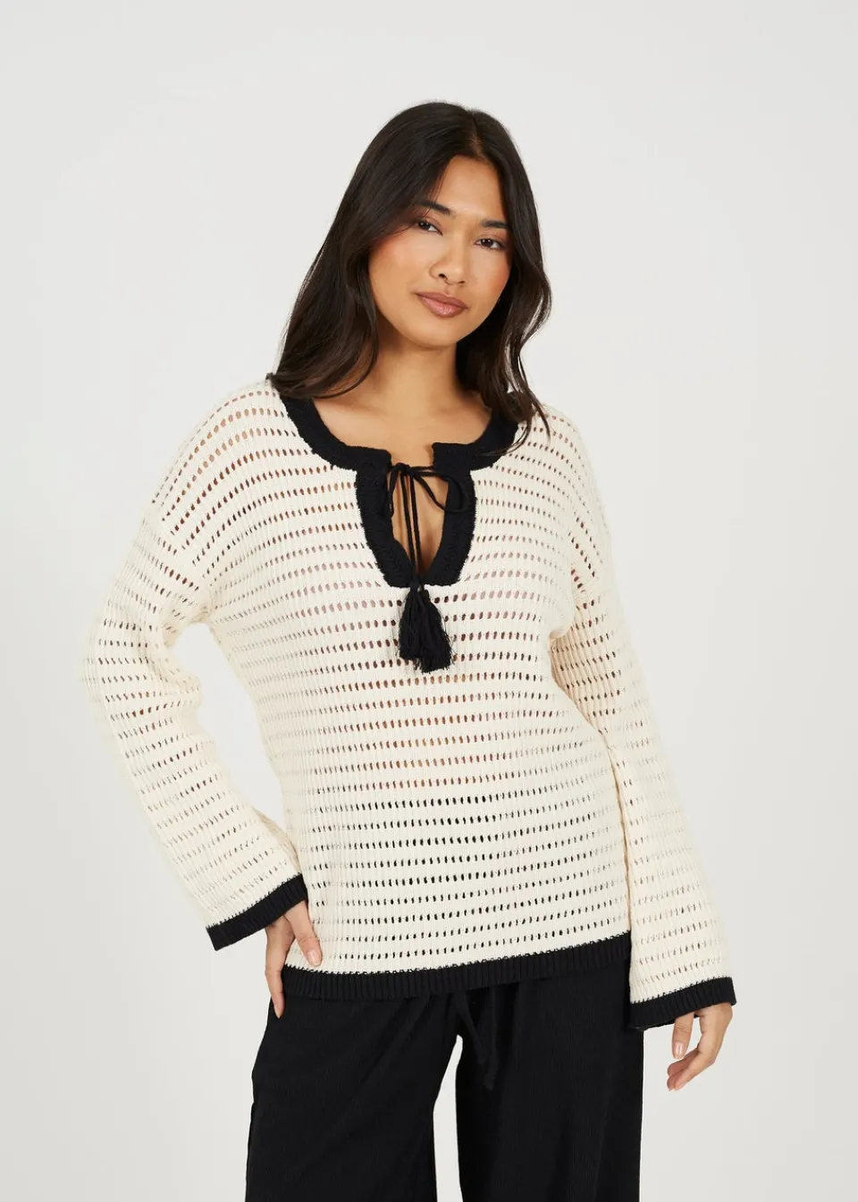 Tops>Brave Soul Cream Loose Knit V Neck Jumper