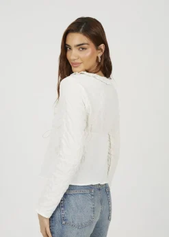 Tops>Brave Soul Cream Seersucker Frill Collar Tie Front Blouse