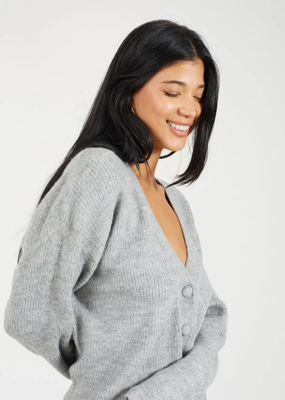 Tops>Brave Soul Grey Button Through Soft Knit Cardigan