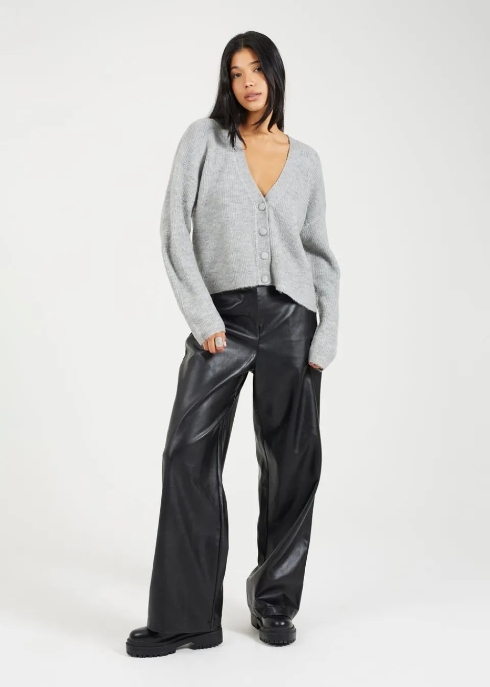 Tops>Brave Soul Grey Button Through Soft Knit Cardigan
