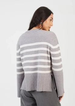 Tops>Brave Soul Grey Button Through V-neck Stripe Cardigan
