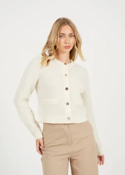 Tops>Brave Soul Ivory Button Through Boucle Cardigan