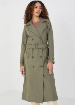 Coats & Jackets>Brave Soul Khaki Double-Breasted Longline Trench Coat