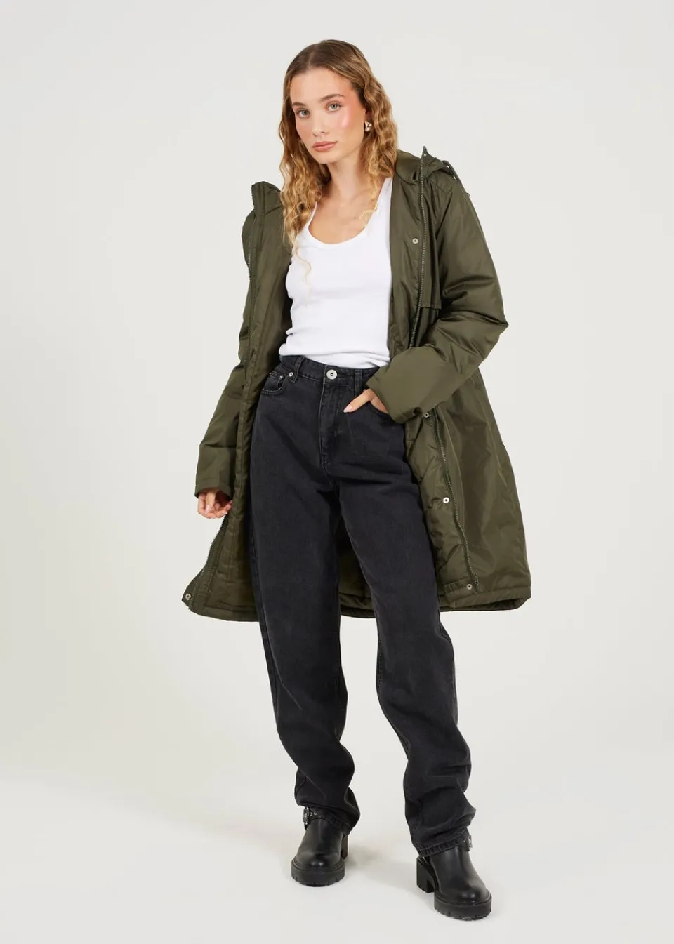 Coats & Jackets>Brave Soul Khaki Shower Resistant Padded Parka Jacket