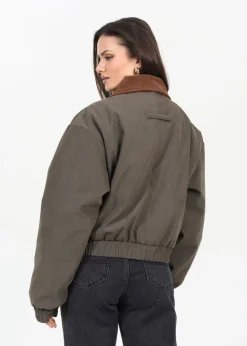 Coats & Jackets>Brave Soul Khaki Twill Bomber Style Jacket with Cord Collar