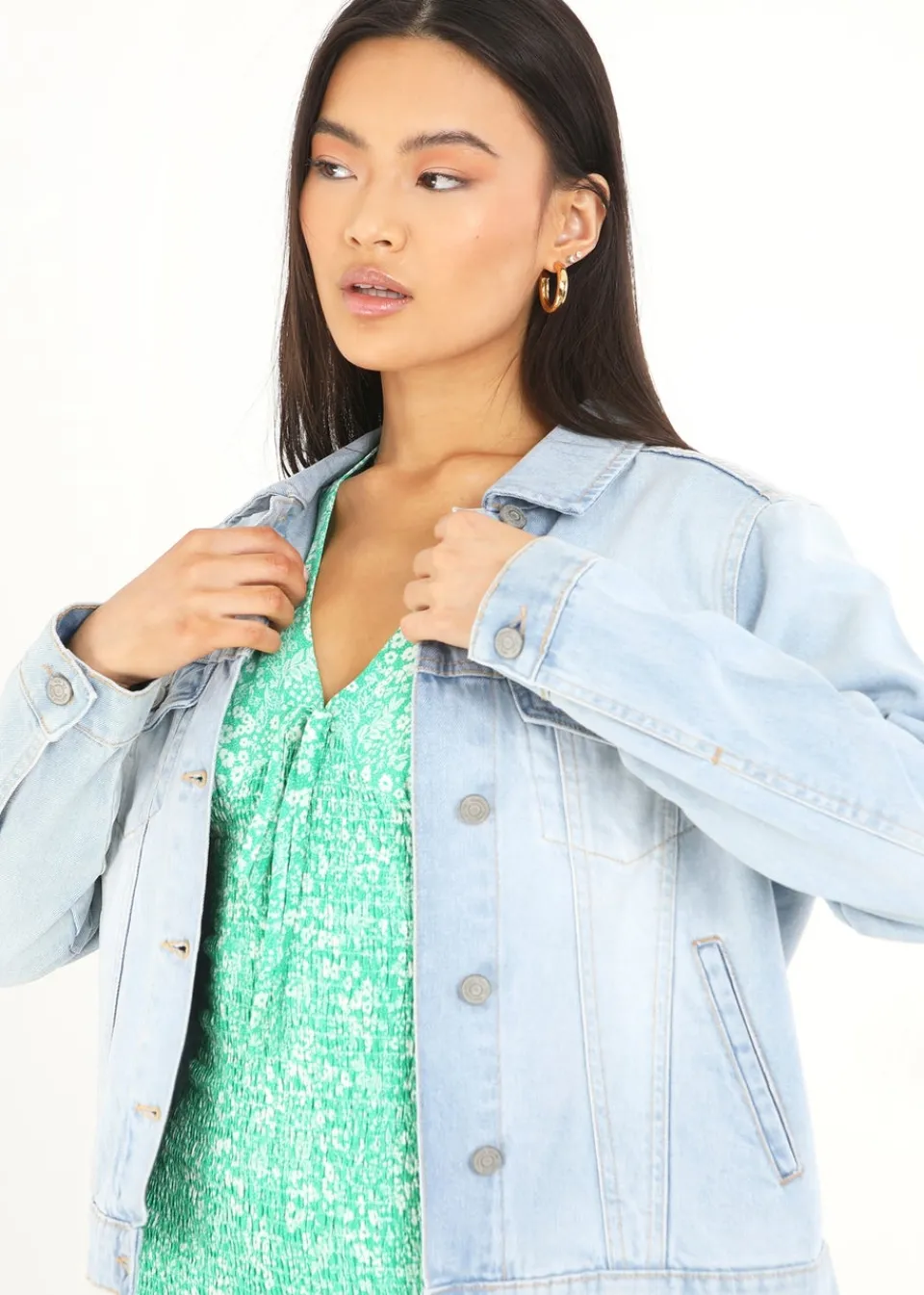 Coats & Jackets>Brave Soul Light Blue Blooms Western Style Denim Jacket LightBlue