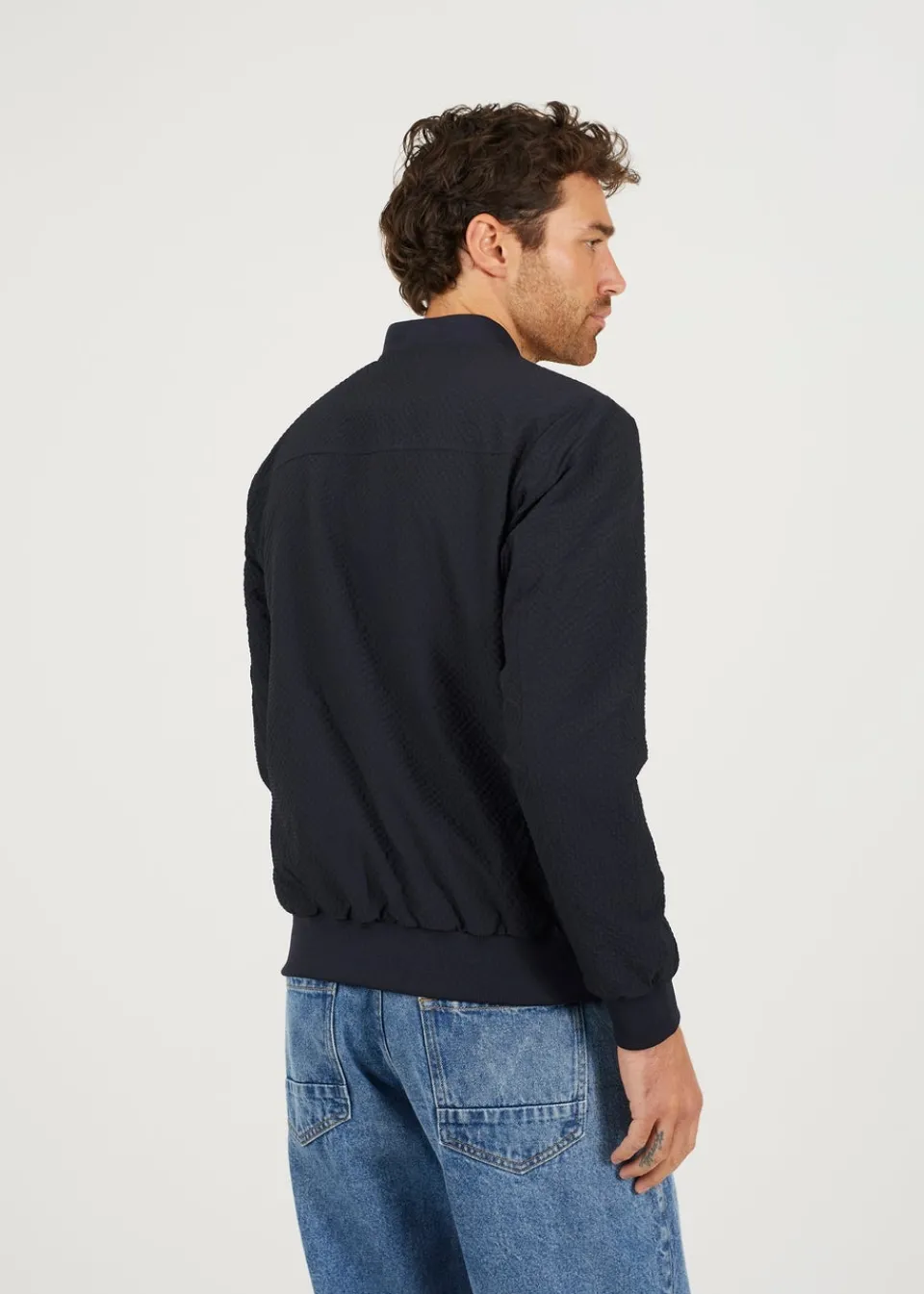 Coats & Jackets>Brave Soul Navy Seersucker Bomber Jacket
