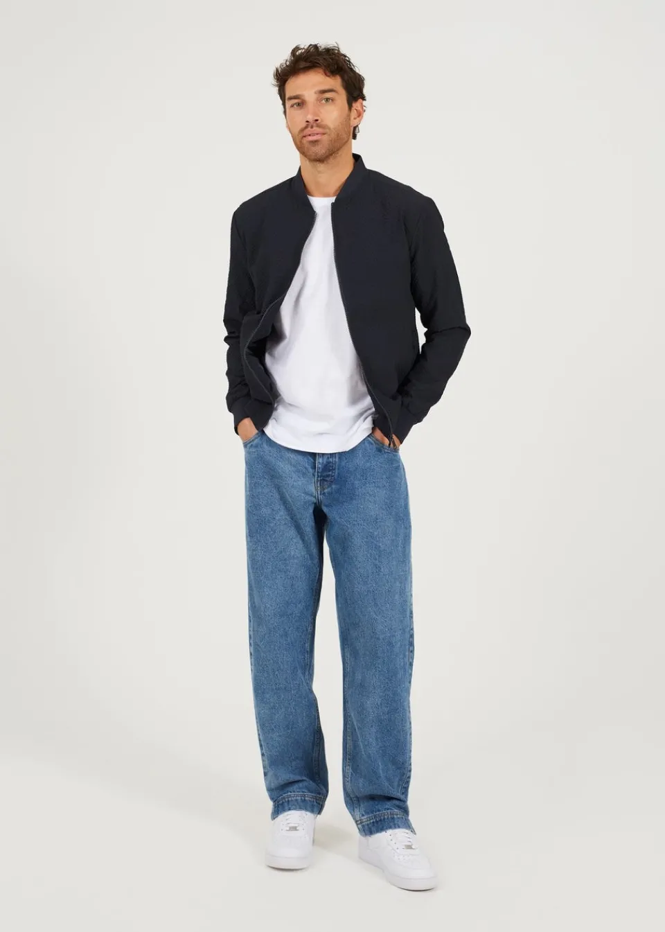 Coats & Jackets>Brave Soul Navy Seersucker Bomber Jacket
