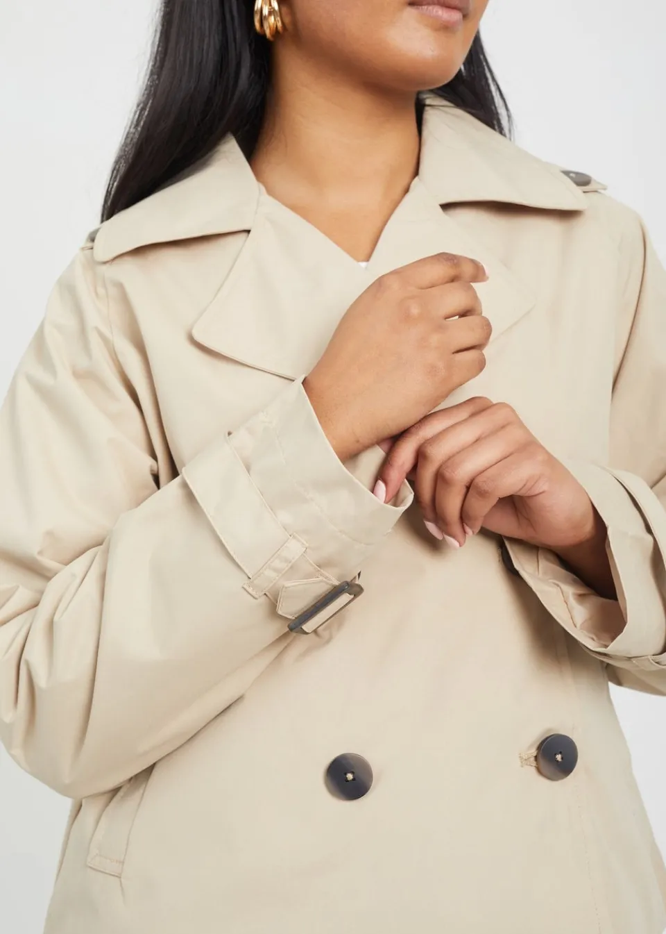 Coats & Jackets>Brave Soul Stone Double Breasted Short Trench Coat