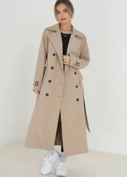 Coats & Jackets>Brave Soul Stone Double-Breasted Longline Trench Coat