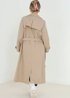 Coats & Jackets>Brave Soul Stone Double-Breasted Longline Trench Coat
