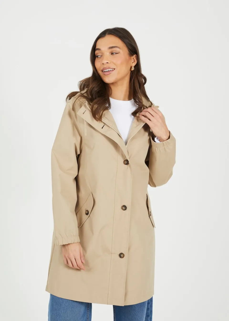 Coats & Jackets>Brave Soul Stone Lightweight Parka Style Hooded Jacket
