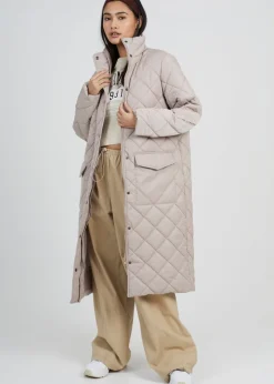 Coats & Jackets>Brave Soul Stone Longline Diamond Quilted Jacket