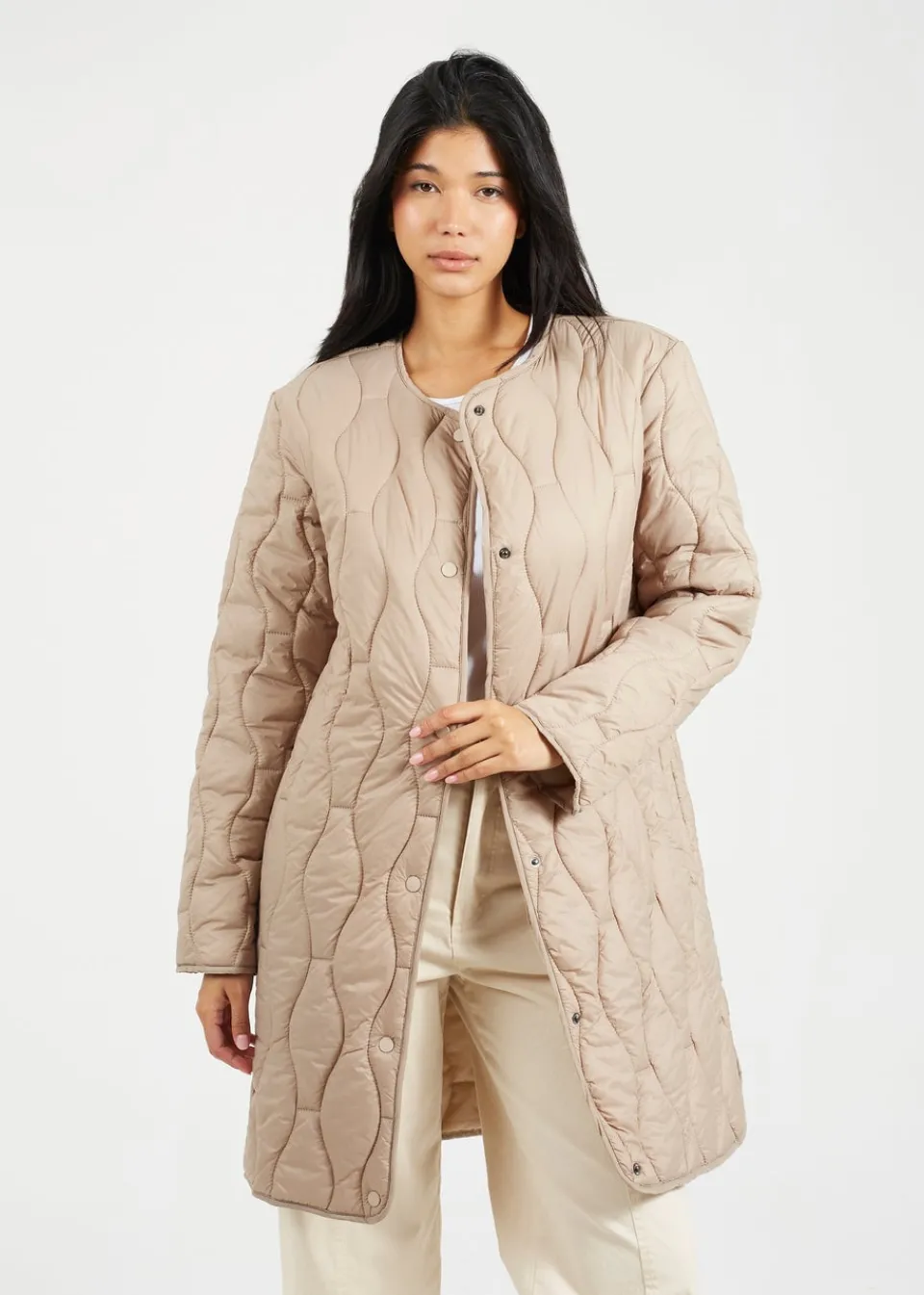 Coats & Jackets>Brave Soul Stone Longline Quilted Jacket