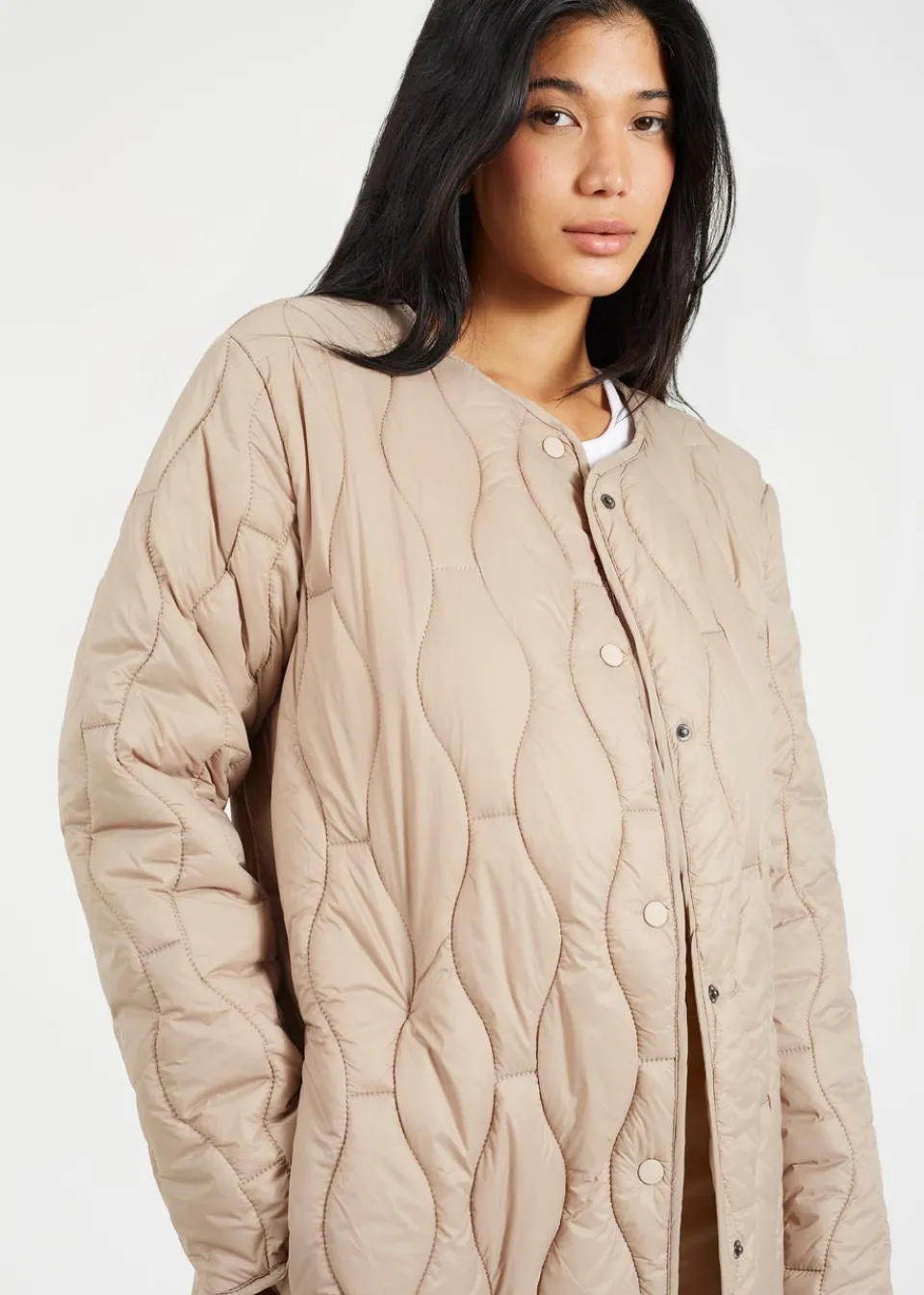 Coats & Jackets>Brave Soul Stone Longline Quilted Jacket