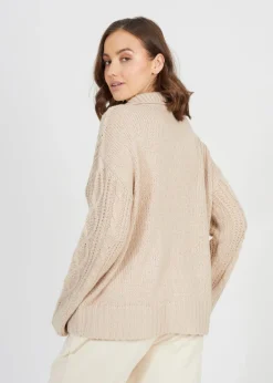Tops>Brave Soul Stone V-Neck Cable Knit Jumper