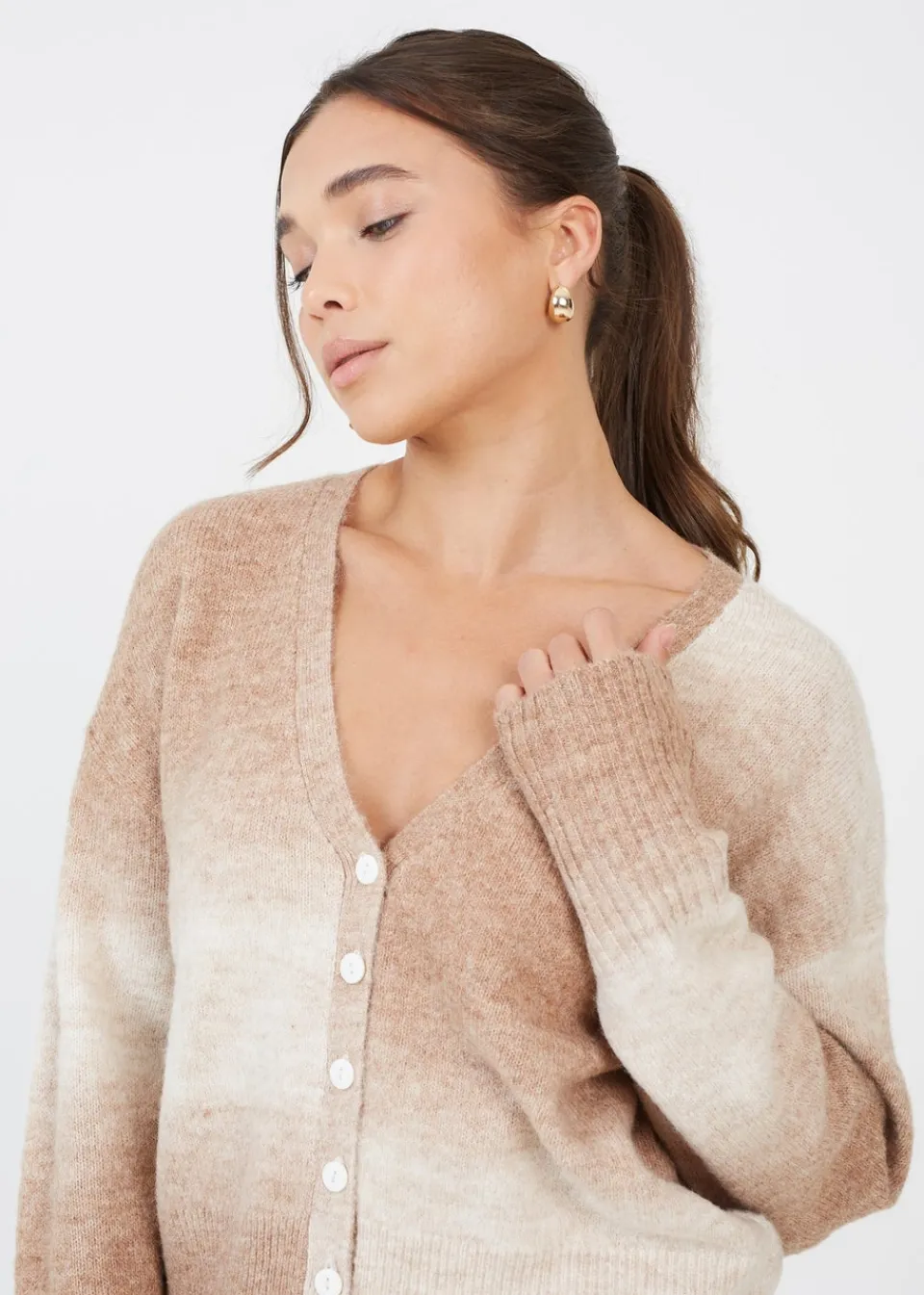 Tops>Brave Soul Tan Button Through Space Dye Cardigan